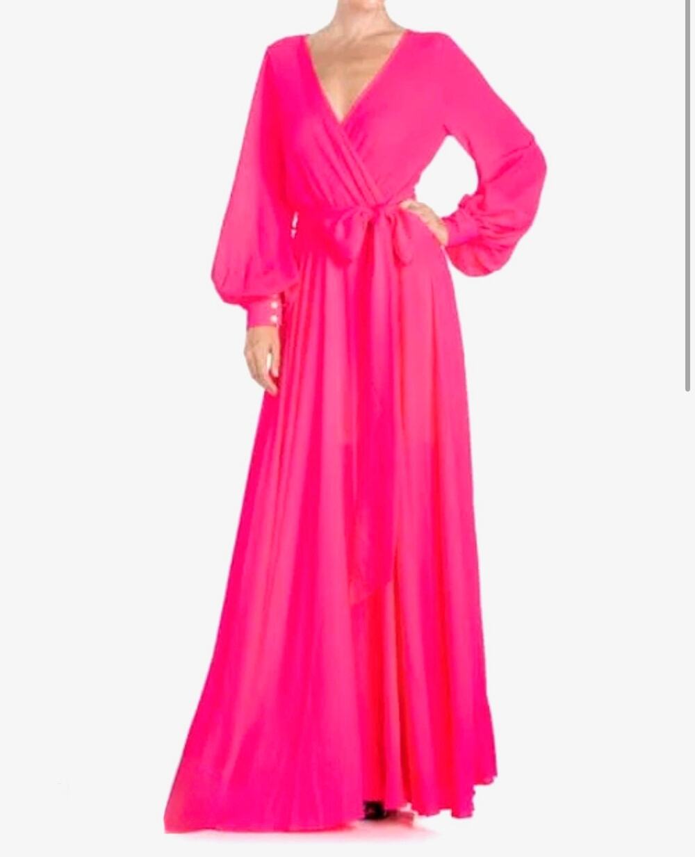 Meghan Los Angeles Pink Lillypad V-Neck Crepe Maxi Dress Size Small Flawed